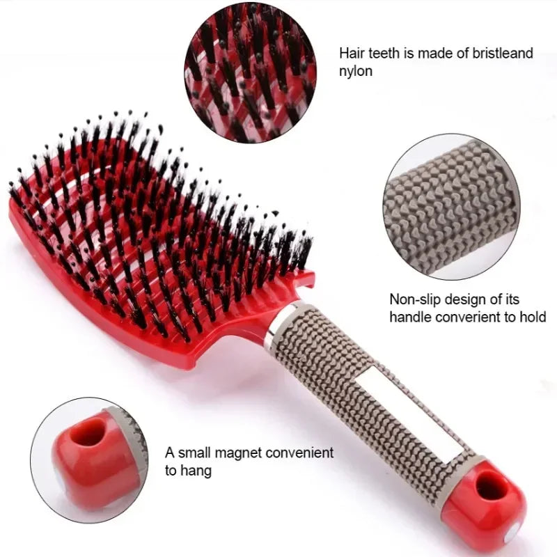 Hair Brush Exfoliating Hair Brush Bristle Women's Wet Curly Hair Comb Salon Hair Styling Tool，Special for Real Hair Wigs - Curl and Collar