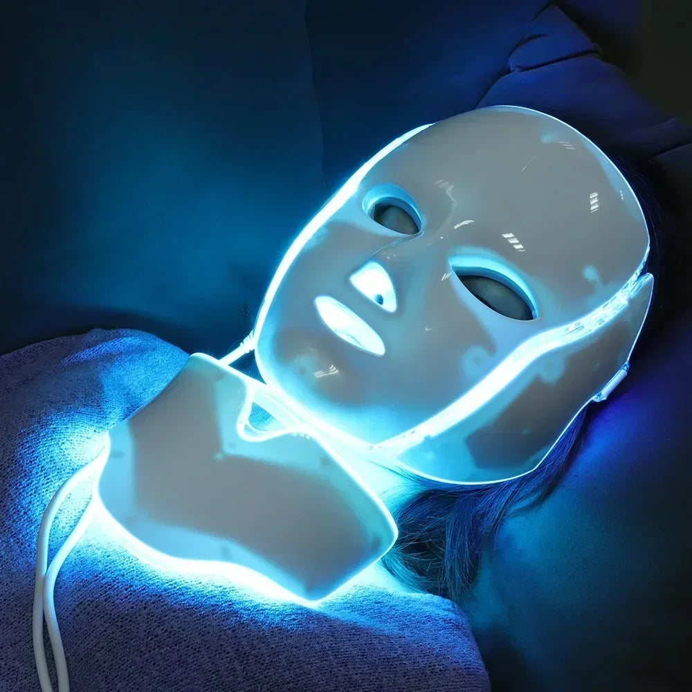 Foreverlily 7 Colors Light LED Facial Skin Care Mask With Neck Skin Rejuvenation Treatment Beauty Anti Acne Therapy Whitening - Curl and Collar