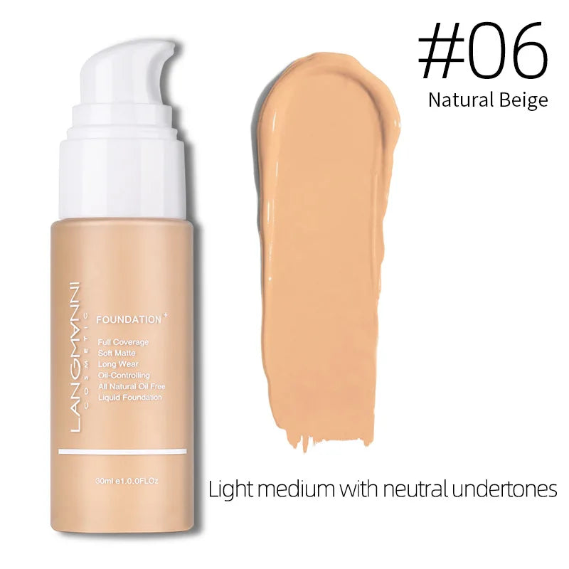 Langmanni 30ml Matte Face Foundation Cream Waterproof Liquid Foundation Oil Control Cover Base Concealer Makeup Cosmetics - Curl and Collar