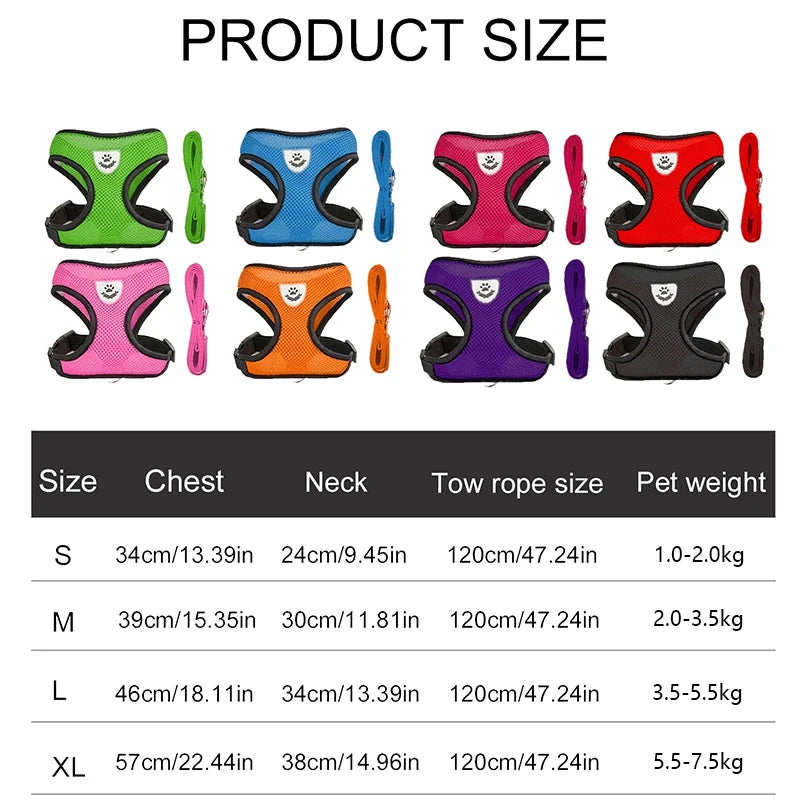 Summer Cat Dog Harness Lead Leash Adjustable Vest Polyester Mesh Breathable Harnesses Reflective for Small Dog Cat Lesah - Curl and Collar