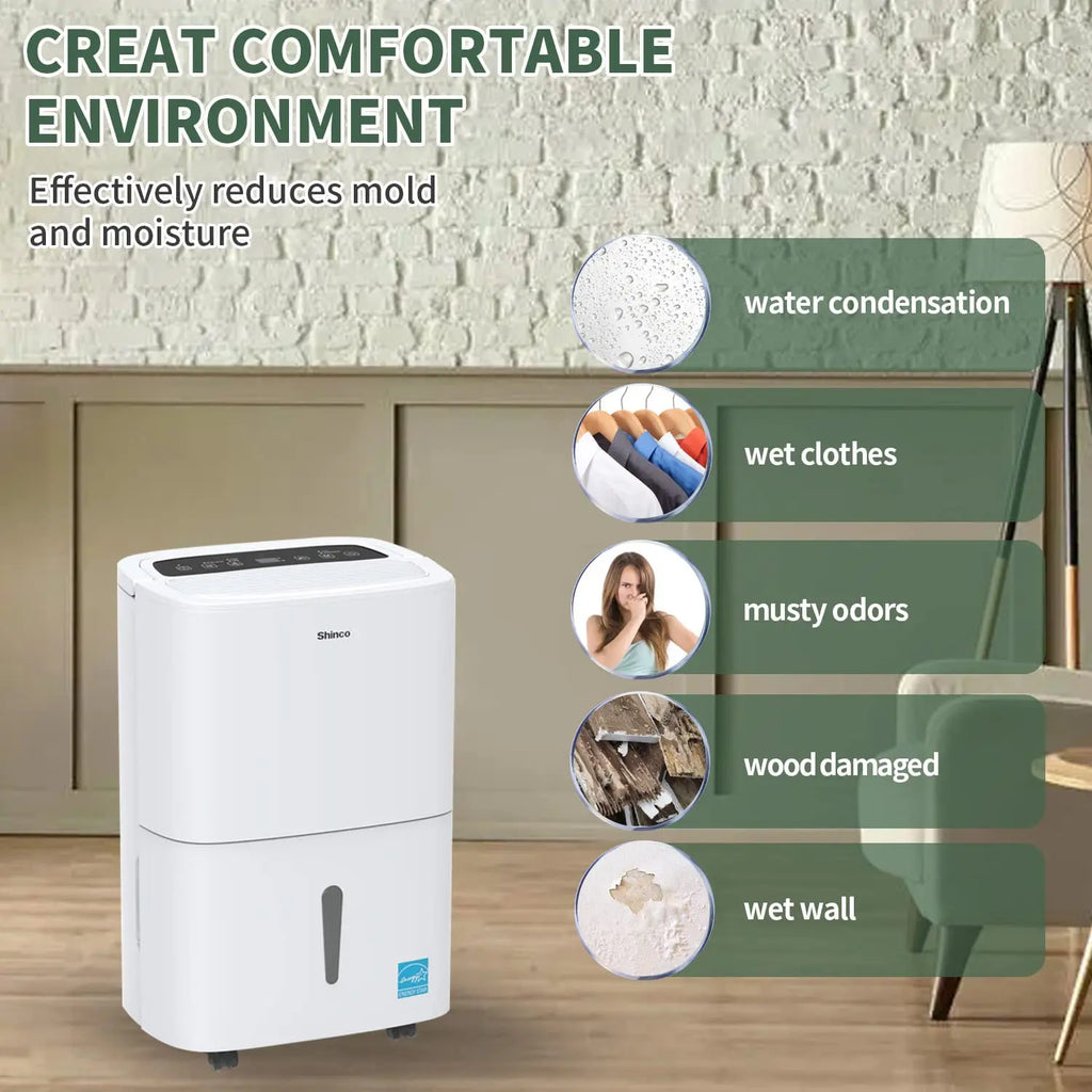 Shinco 150 Pints Energy Star Dehumidifier for Large Spaces up to 7,000 Sq.Ft Built-in Pump, 1.85 Gallon Water Tank - Curl and Collar