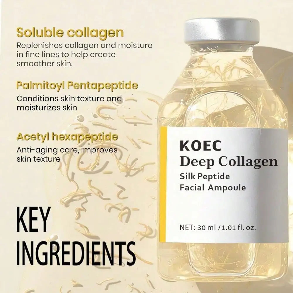 Deep Collagen Silk Peptide Facial Ampoule, Collagen Silk Peptide Facial Ampoule Serum, Dual Pentapeptide Hexapeptide Gentle Skin Essence, Improves Rough Dull Skin Texture, Practical Ladies Beauty Gift - Curl and Collar