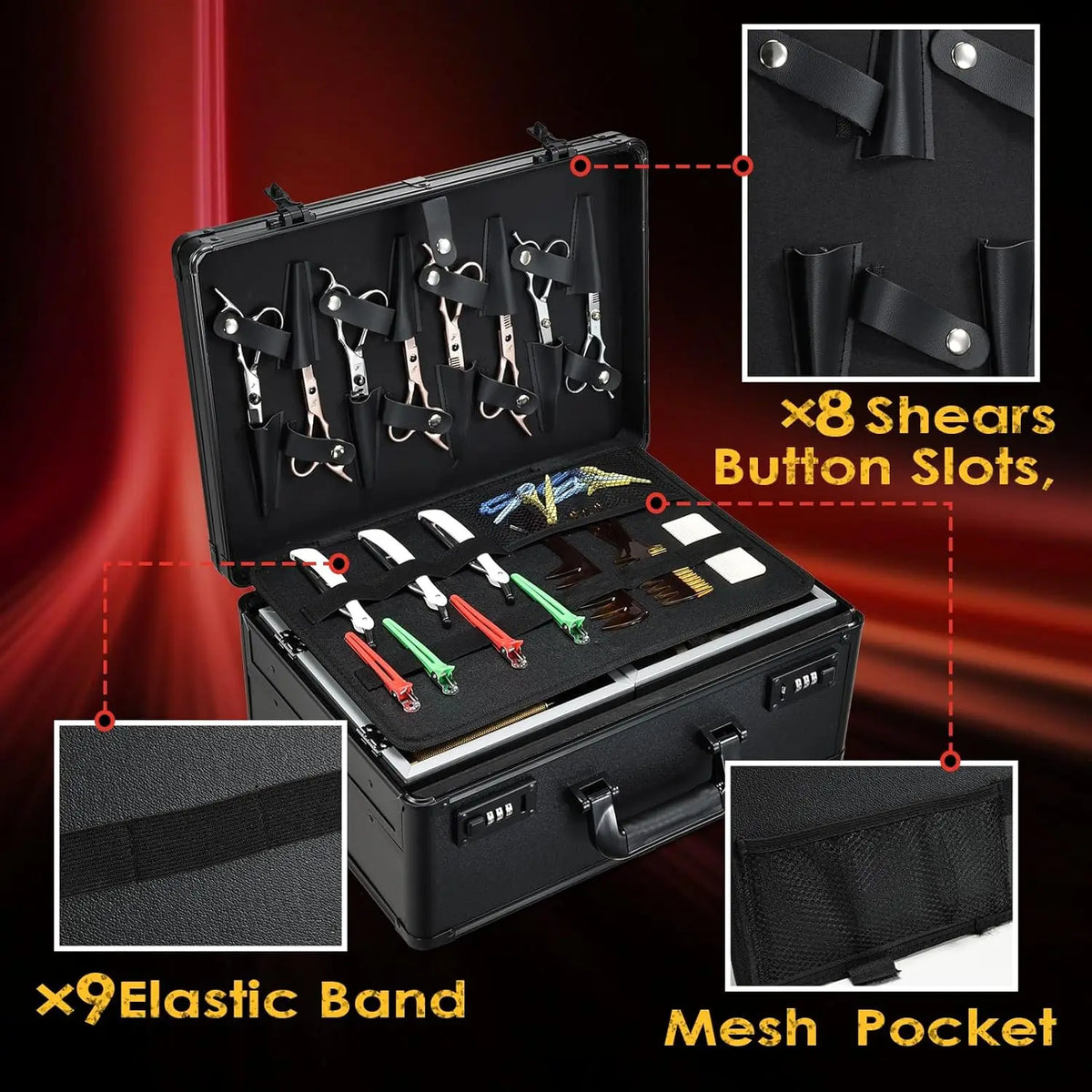 Barber Case 6 Clippers Sliding Tray Stylist Hairdressing Tool Box Clipper Trimmer Organizer Metal Storage Box Portable Suitcase - Curl and Collar