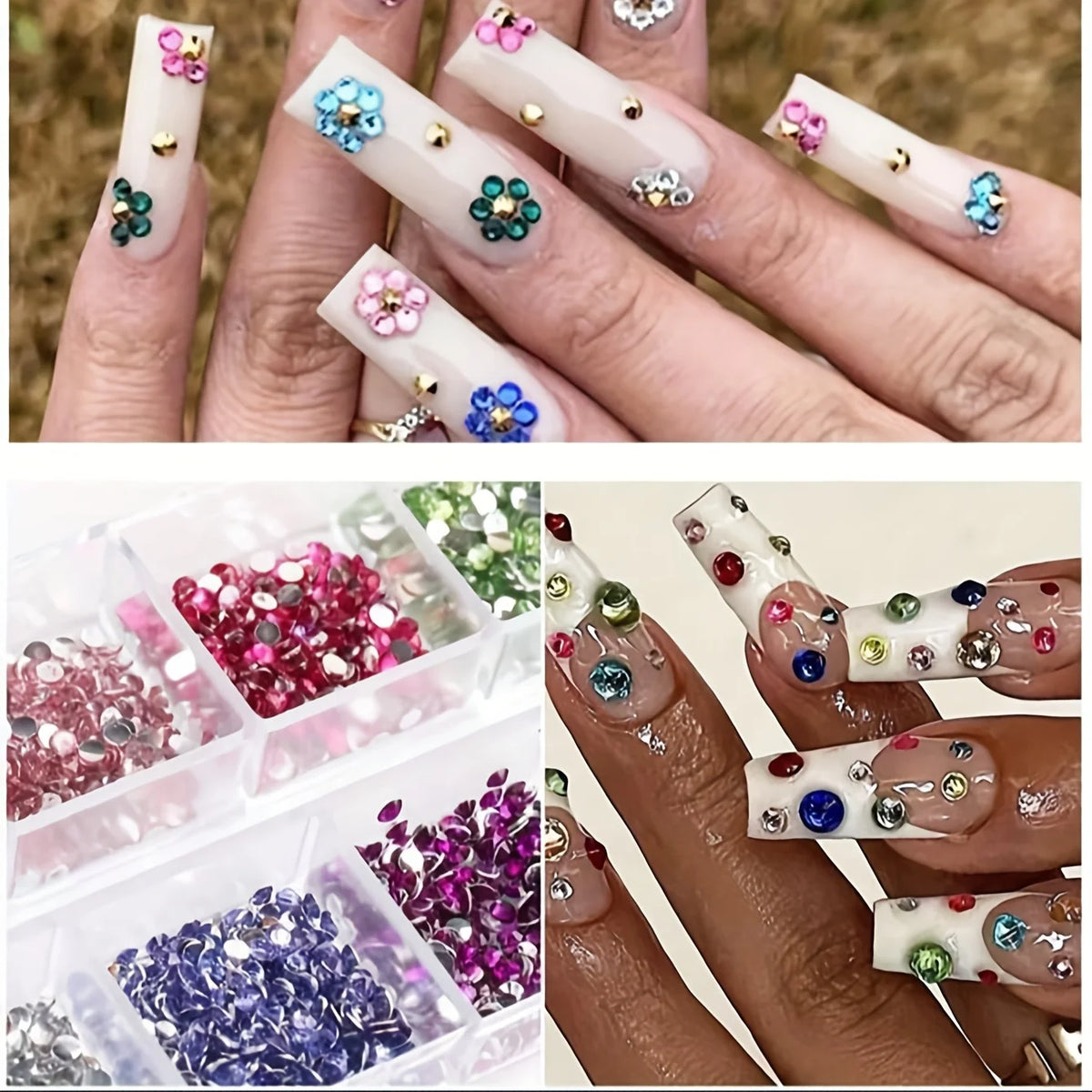 12 Grid Shimmering Crystal Nail Art Rhinestones - Flatback Gemstones for Versatile Decoration - Adorns Nails Shoes Makeup Bags - Curl and Collar