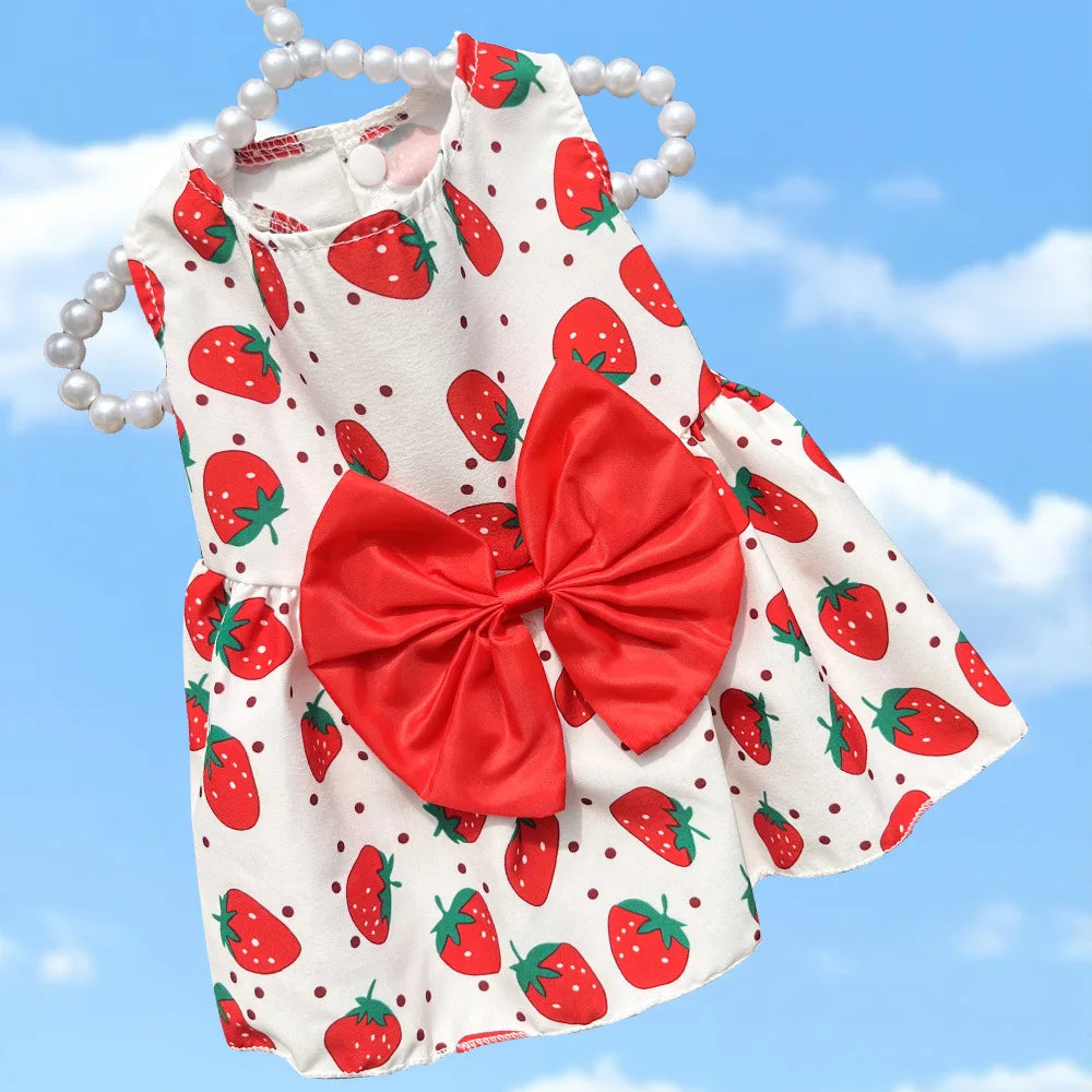 Puppy Summer Dress Dog Cat Princess Dress Pet Clothes for Small Medium Dogs Printed Bow Kitten Dog Skirt Yorkshire Teddy Apparel - Curl and Collar