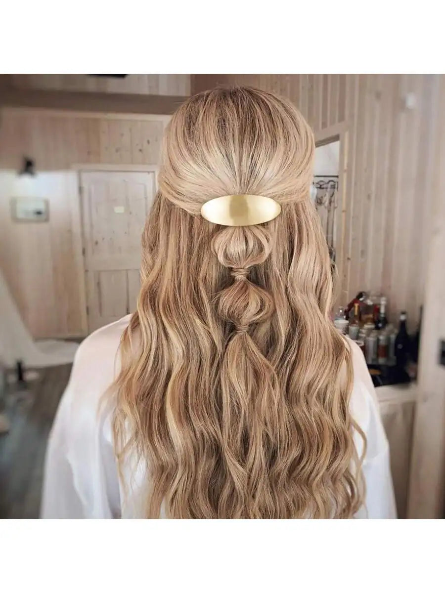 3inch Oval Hair Barrette Vintage Metal Large Hair Clip Gold French Wedding Prom Formal Hair Accessories For Women Girls Long - Curl and Collar