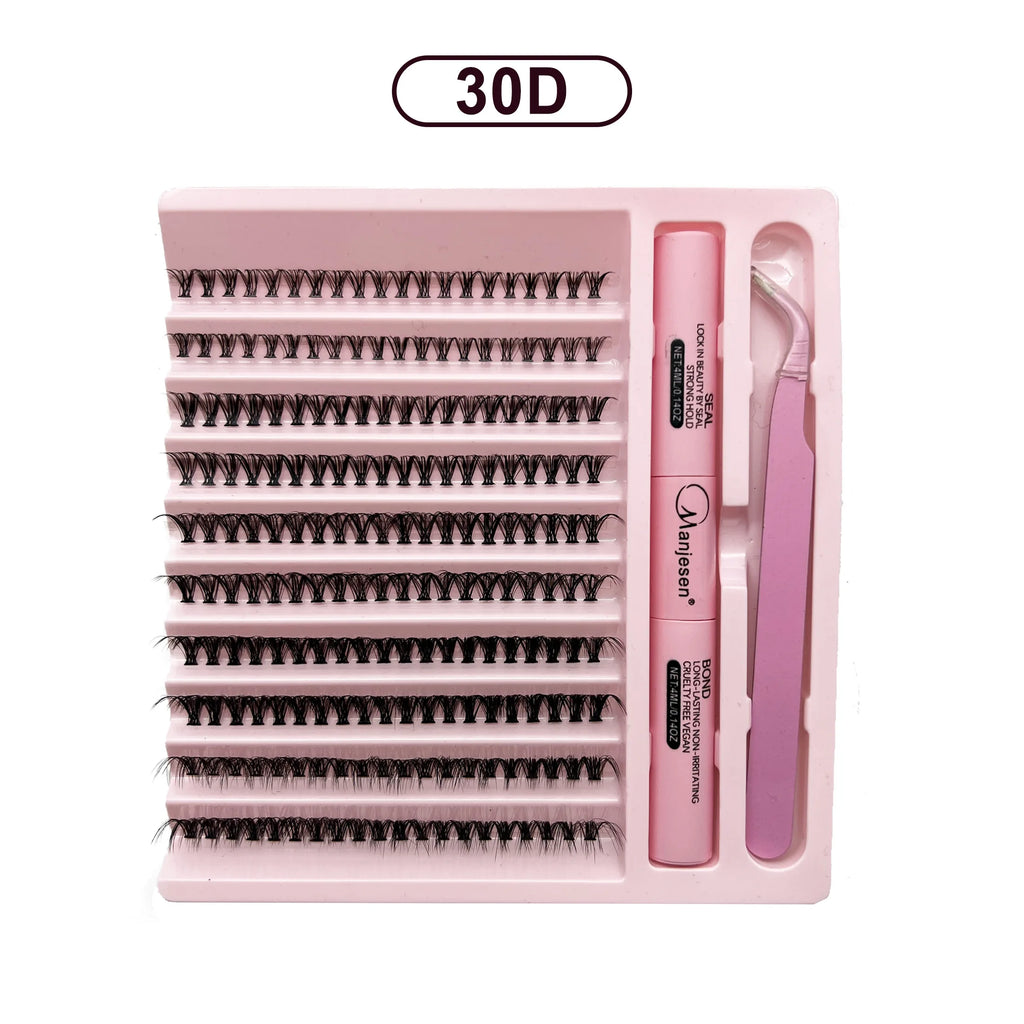 LASHVNNA Lash Clusters Kit With Waterproof Strong Hold DIY Lash Extension Kit Lash Bond And Seal And Eyelash Tweezers Makeup - Curl and Collar
