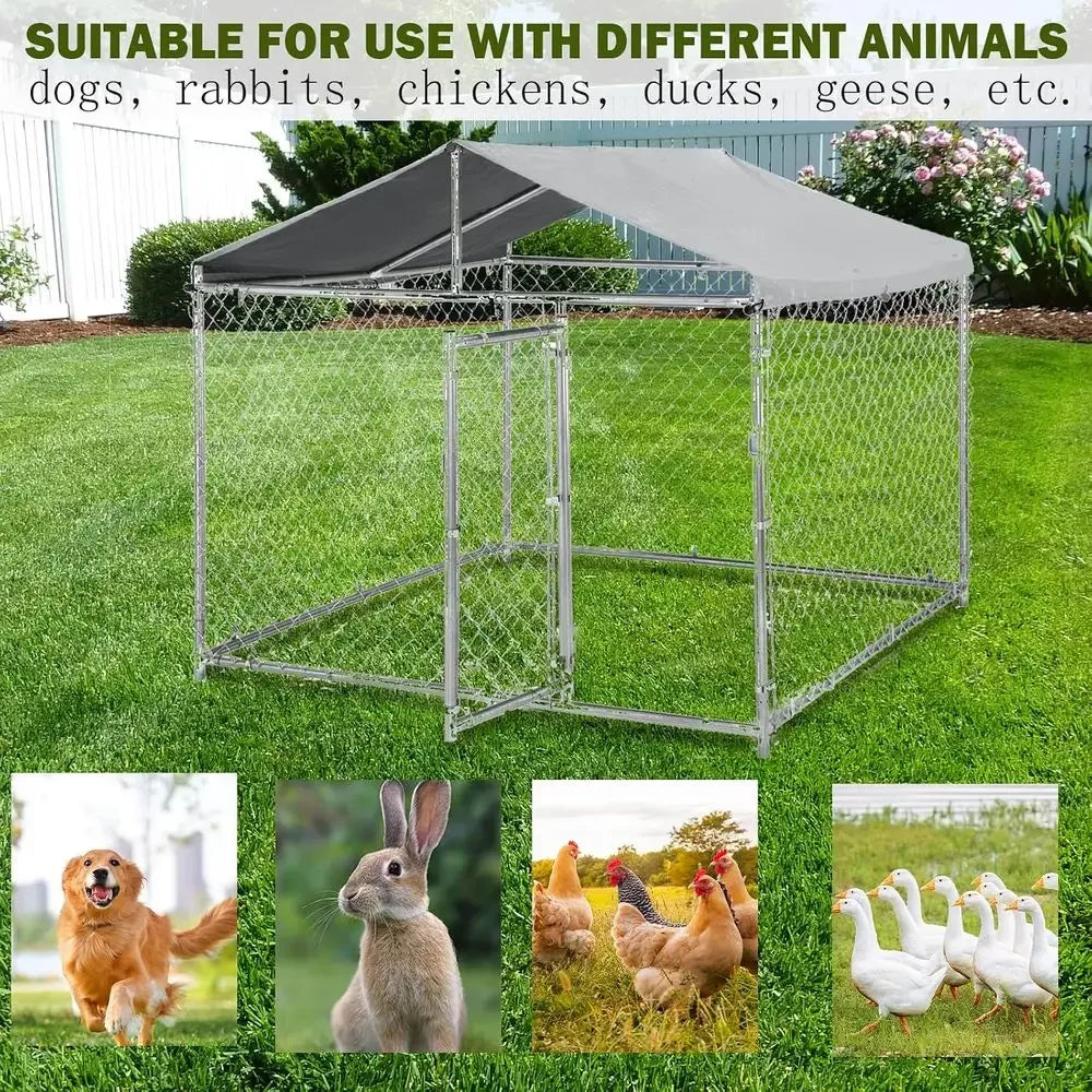 79 Large Outdoor Dog Kennel - Heavy Duty Galvanized Steel Playpen with UV-Resistant Cover - Curl and Collar