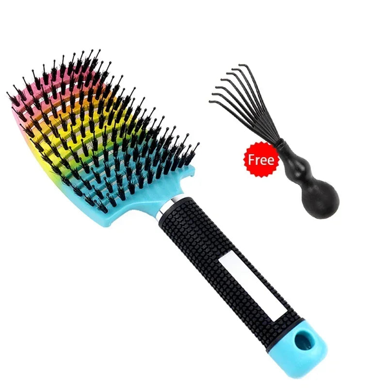 Hair Brush Exfoliating Hair Brush Bristle Women's Wet Curly Hair Comb Salon Hair Styling Tool，Special for Real Hair Wigs - Curl and Collar