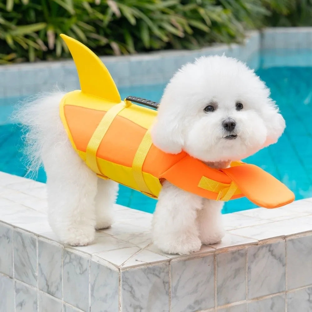Shark Shape Dog Life Vest Superior Buoyancy High Visibility Dog Swimming Suit Adjustable Tear-resistant Safety Vests - Curl and Collar