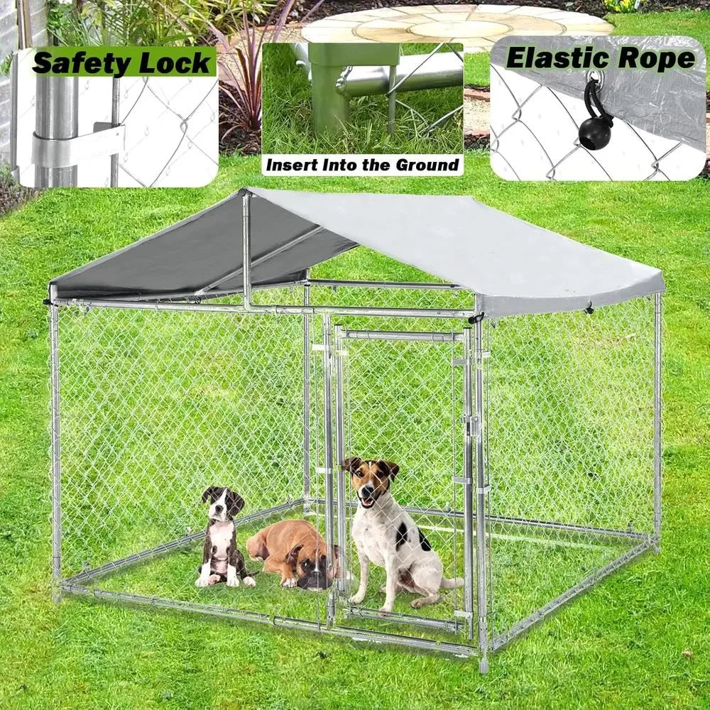 79 Large Outdoor Dog Kennel - Heavy Duty Galvanized Steel Playpen with UV-Resistant Cover - Curl and Collar