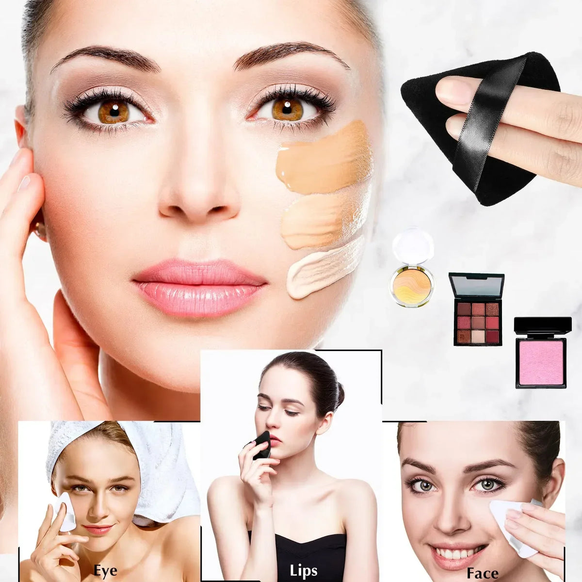 10/20Pcs Triangle Velvet Powder Puff Pizza Flours Mini Face Makeup Sponge Cosmetics Washable Lightweight Makeup Tool - Curl and Collar