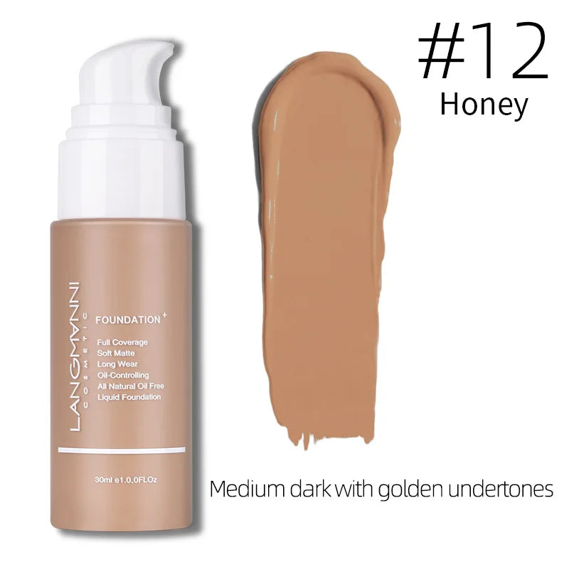 Langmanni 30ml Matte Face Foundation Cream Waterproof Liquid Foundation Oil Control Cover Base Concealer Makeup Cosmetics - Curl and Collar