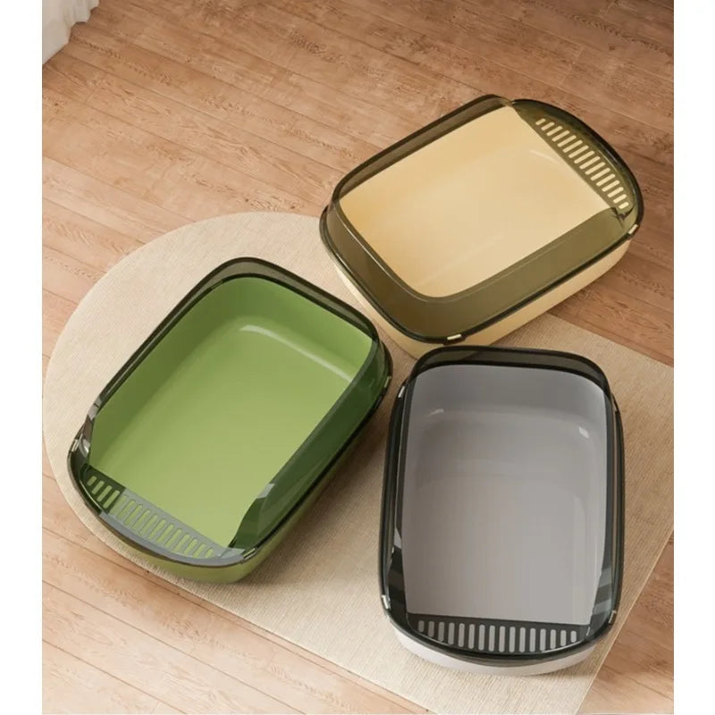 Anti Tracking Semi‑Enclosed Cat Litter Box Odor Control Pet Toilet with Detachable Scoop for Indoor Cats - Curl and Collar