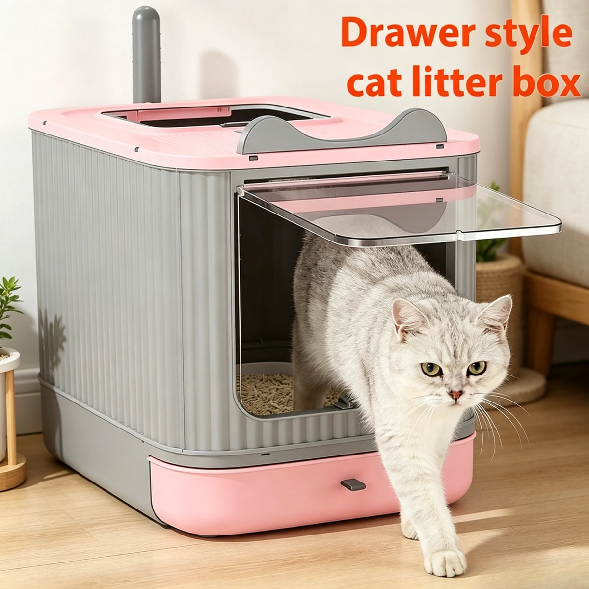 Extra Large Enclosed Cat Litter Box 4 In 1 Top Entry Front Pull Out Drawer Design Odor Control Activated Carbon Filter With Litter Scoop Splash Proof Spacious Kitty Toilet For Multiple Large Cats Up To 44 Lbs Easy Clean Moder - Curl and Collar