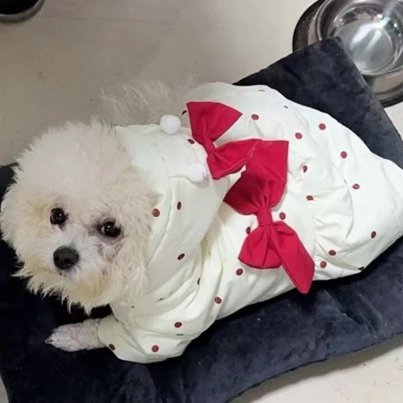 Pet Autumn/Winter Bow Warm Coat, Cat Thick Cute Dress Dog Clothes for Small Dogs Puppy Clothes