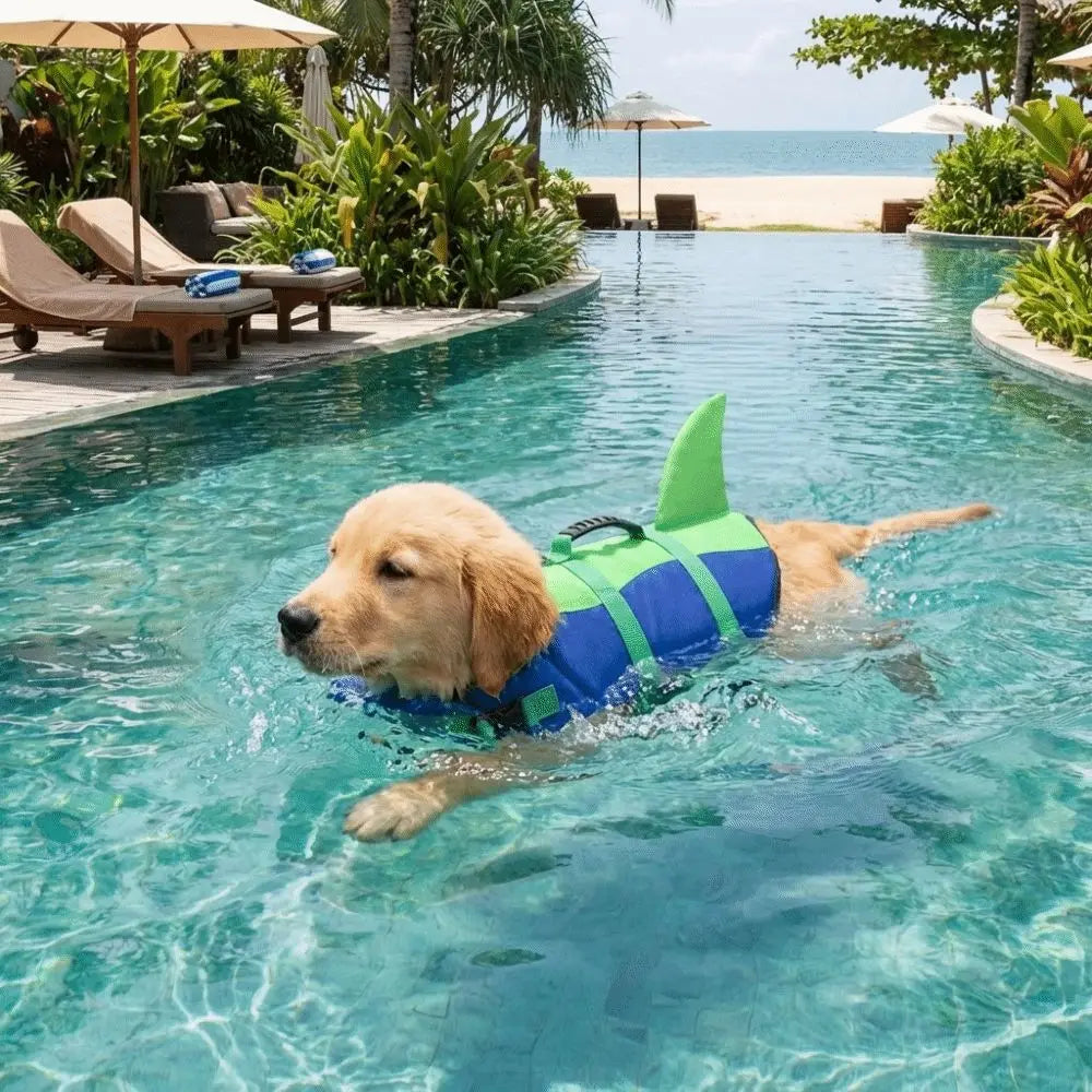 Shark Shape Dog Life Vest Superior Buoyancy High Visibility Dog Swimming Suit Adjustable Tear-resistant Safety Vests - Curl and Collar