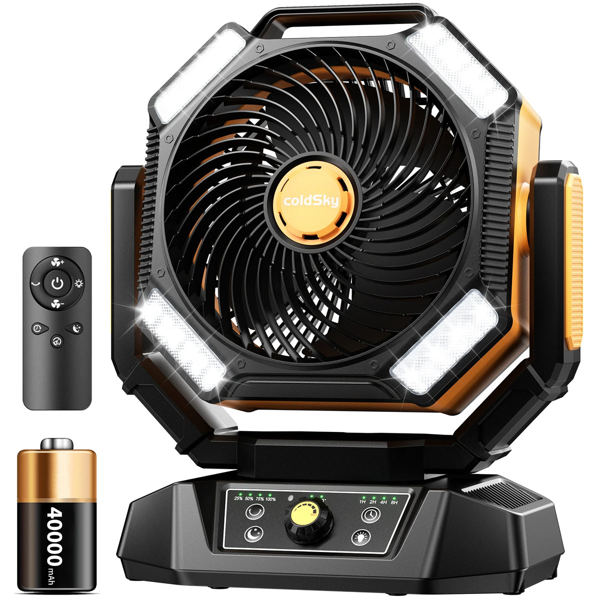 20000mAh Battery Camping Fan with 4 LED Lantern 8 Speeds Desk Fan Portable Outdoor Fan for Outdoor Camping Tent and Fishing - Curl and Collar
