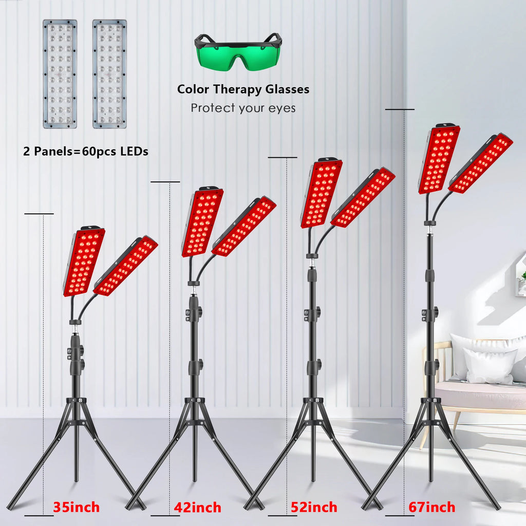 Astarexin Red Light Therapy Panel, 660nm & 850nm Dual-head Infrared LED Light Lamps for Full Body Use, Home Light Device for Face, Body & Daily Wellness - Curl and Collar