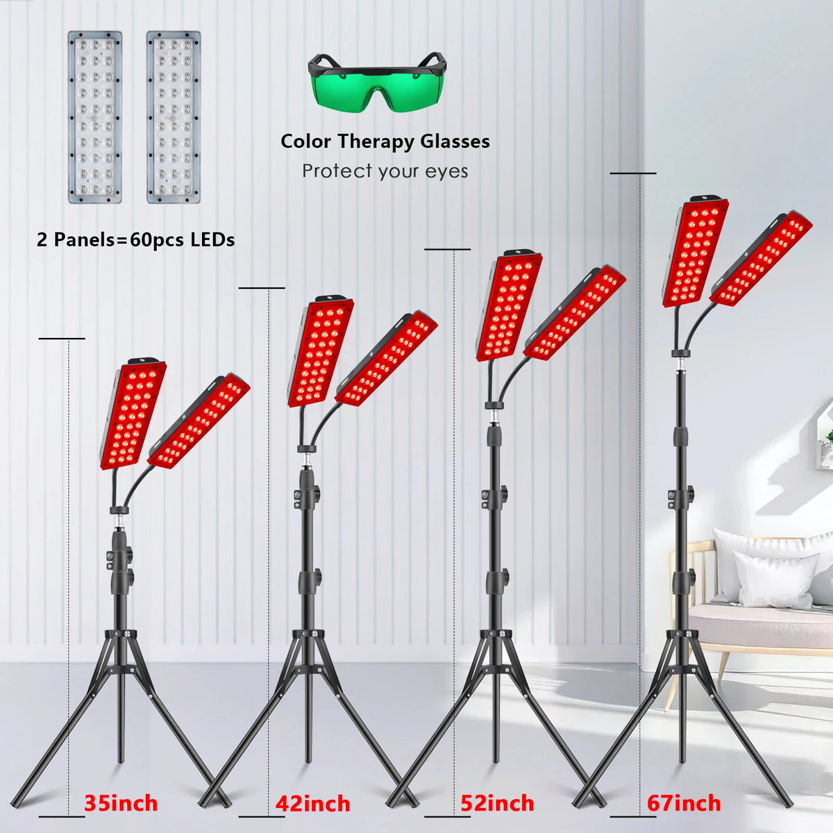 Astarexin Red Light Therapy Panel, 660nm & 850nm Dual-head Infrared LED Light Lamps for Full Body Use, Home Light Device for Face, Body & Daily Wellness - Curl and Collar