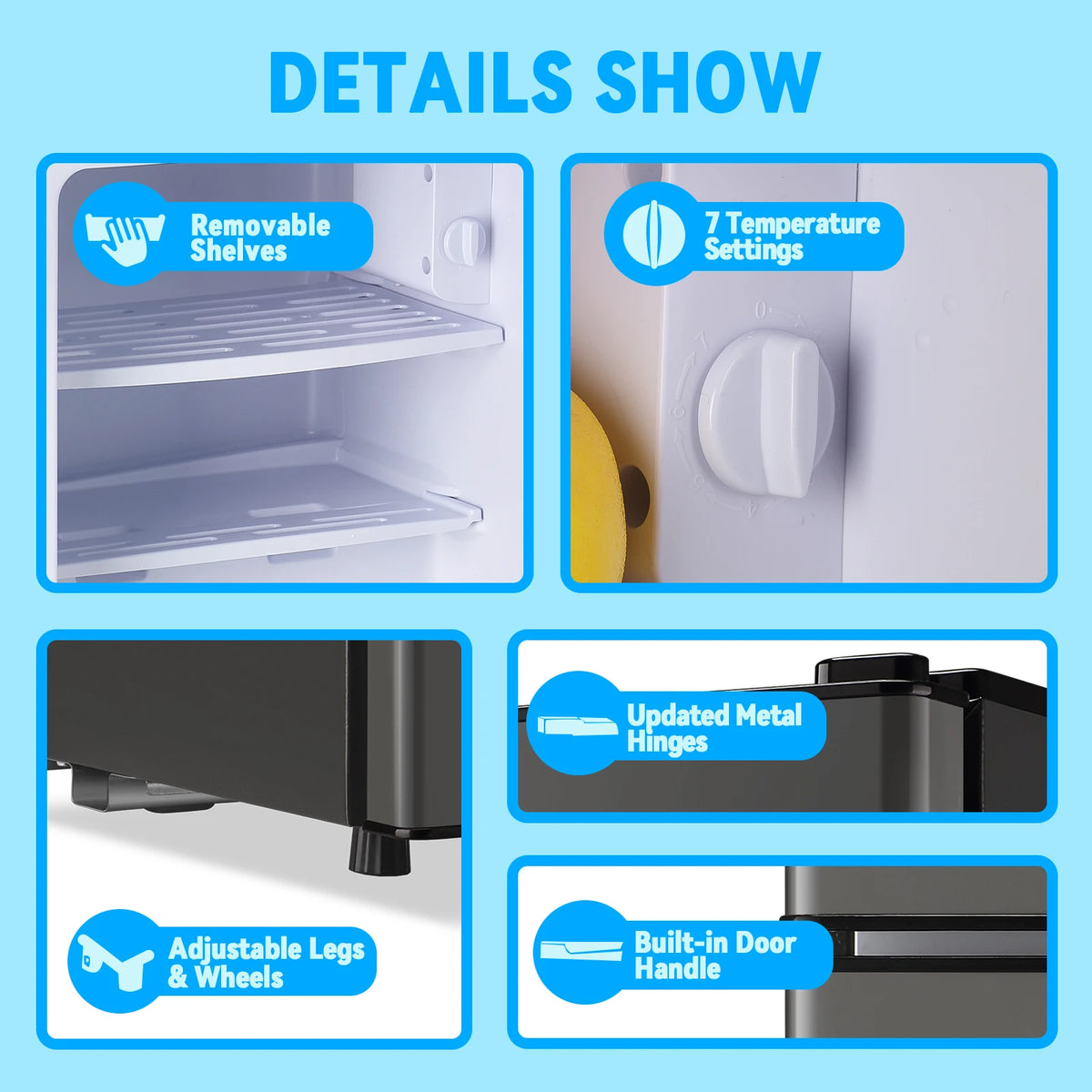 Refrigerator with Top Freezer 2.4Cu.ft Two Door Small Mini Fridge for Person Use with Egg tray, Grey - Curl and Collar