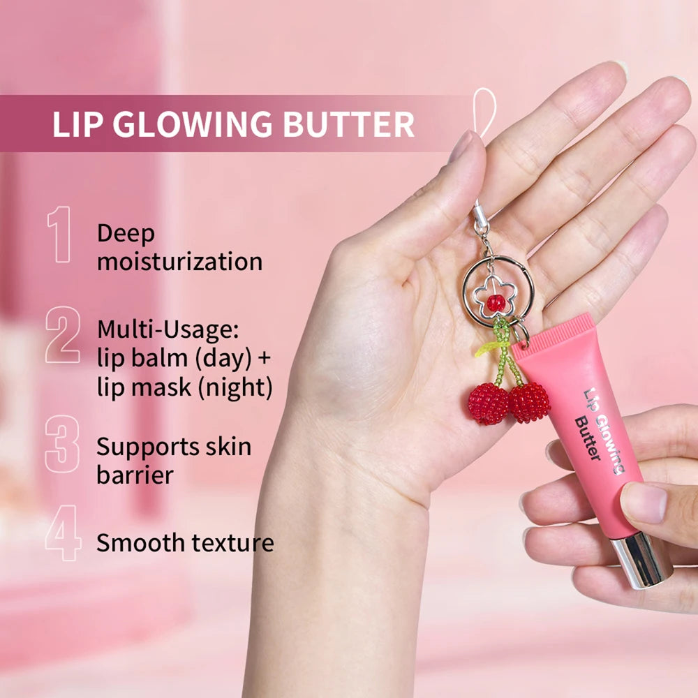 Lip Glowing Butter Lip Gloss With Cherry Pendant Moisturizing Shiny Plumping Lip Tint Hydrating Mirror Liquid Lipstick Long Lasting Lip Balm Makeup - Curl and Collar