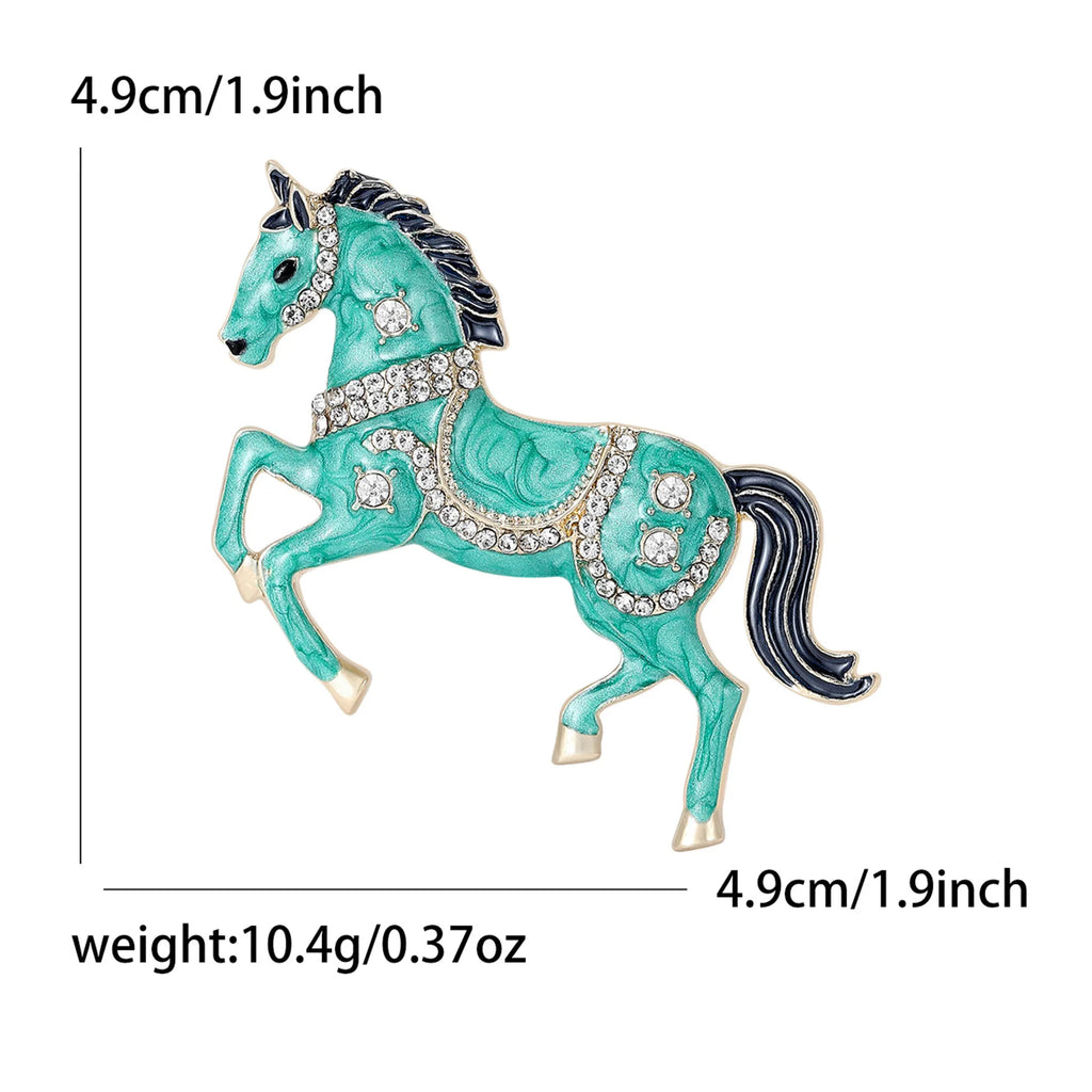 Classic Rhinestone Horse Brooches for Women Enamel Zodiac Animal Pins Office Party Friend New Year Gifts Jewelry Accessories - Curl and Collar