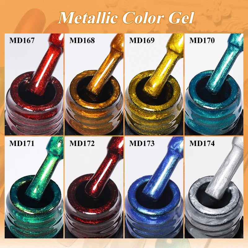 8ml Mirror Metallic Gel Nail Polish Red Gold Silver Mirror Chrome Effect Soak Off UV/LED Gel Varnish Nail Supplies Manicure DIY - Curl and Collar