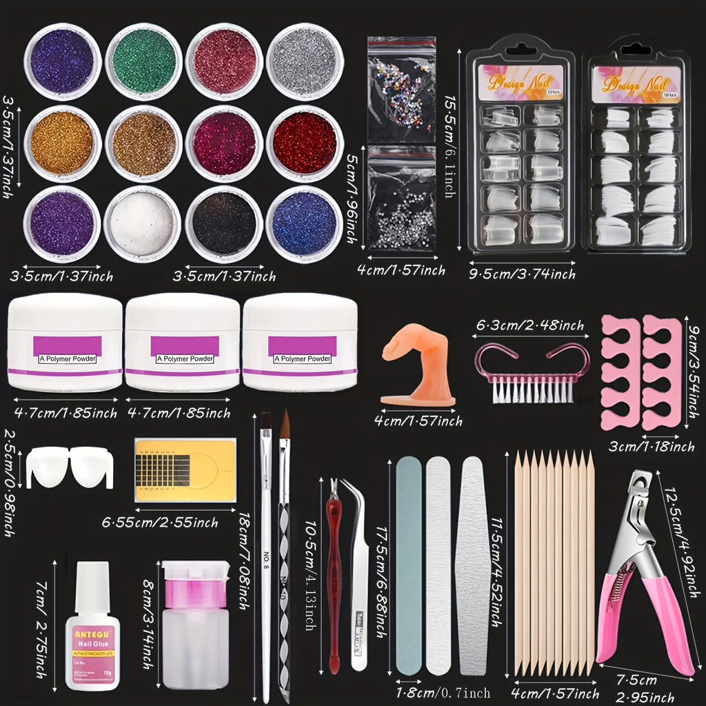 23-in-1 Acrylic Nail Kit for Beginners — Includes 12 Acrylic Powder Colors, Nail Extension Tools, and Various Manicure Tools - Curl and Collar
