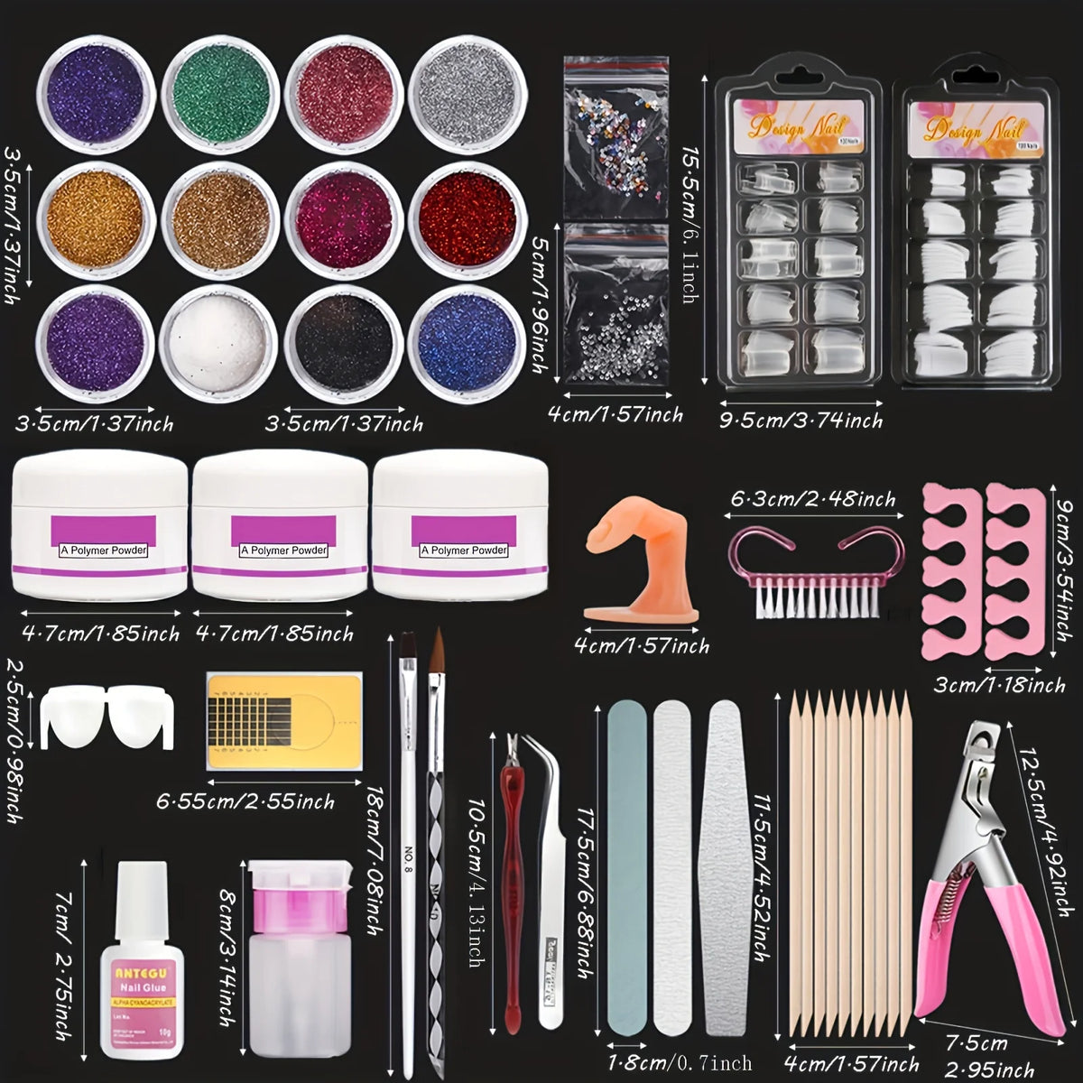 23-in-1 Acrylic Nail Kit for Beginners — Includes 12 Acrylic Powder Colors, Nail Extension Tools, and Various Manicure Tools - Curl and Collar