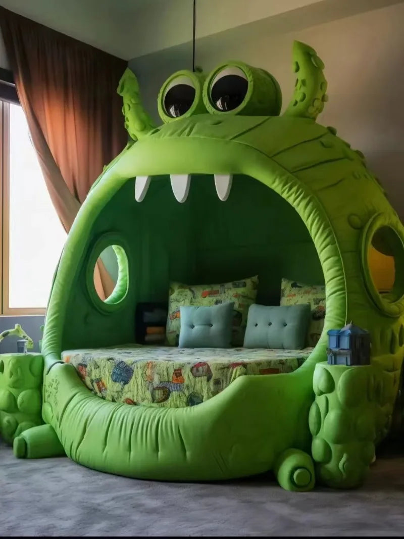Large two-dimensional animal frog monster bed, leather fabric plush, light luxury minimalist cream wind bed - Curl and Collar