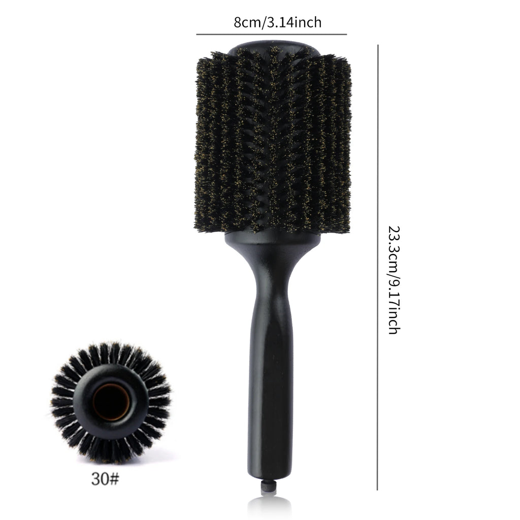New 6 Sizes Black Wood Handle Boar Bristles Round Hair Brush Removable Tail Hairdressing Brush Pro Salon Barber Hair Round Comb