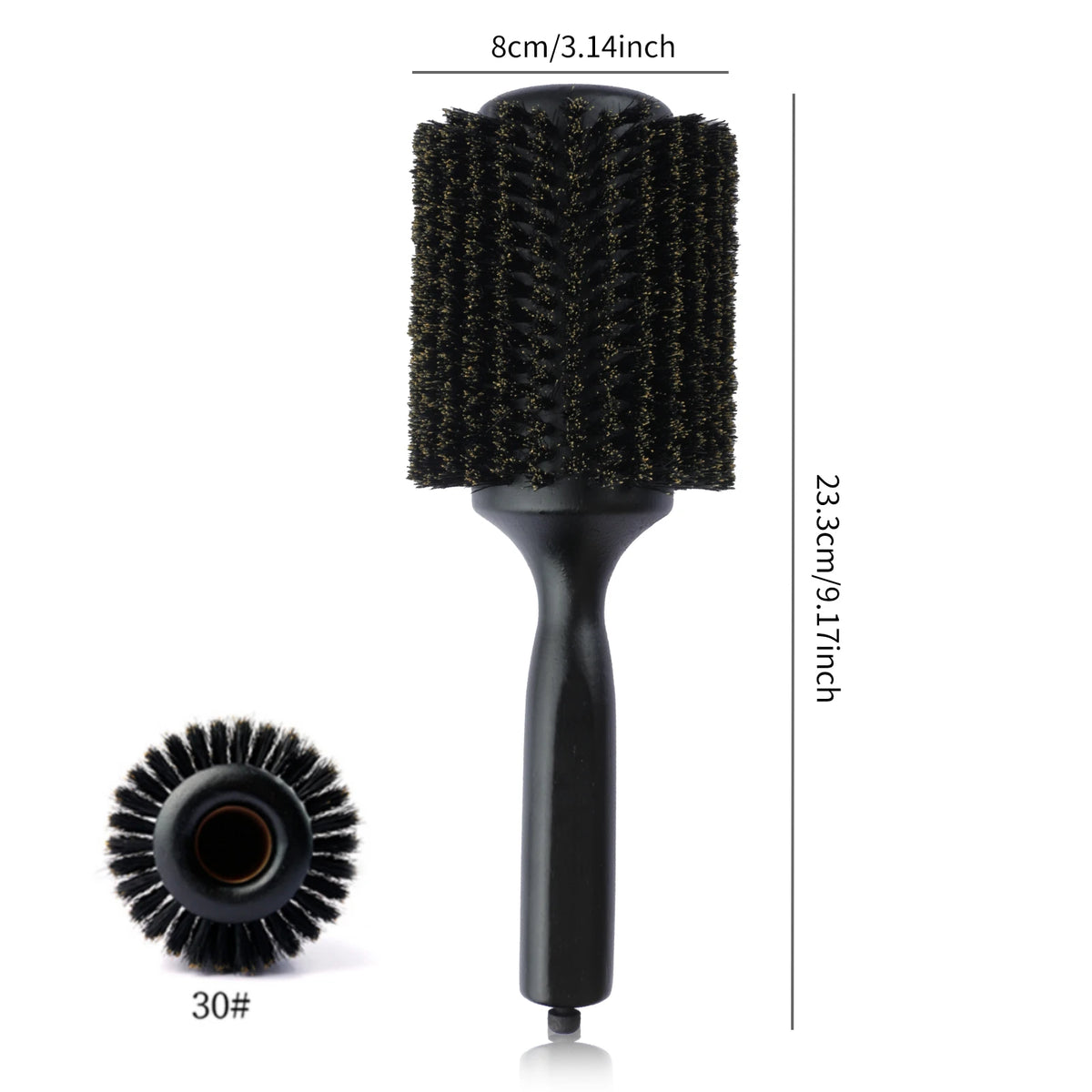 New 6 Sizes Black Wood Handle Boar Bristles Round Hair Brush Removable Tail Hairdressing Brush Pro Salon Barber Hair Round Comb
