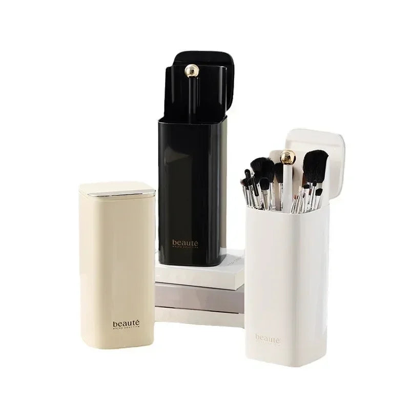 Automatic Dustproof Lifting Makeup Brushes Holder Makeup Brush Holder Desktop Makeup Tools Lipstick Eyebrow Pen Holder Container - Curl and Collar