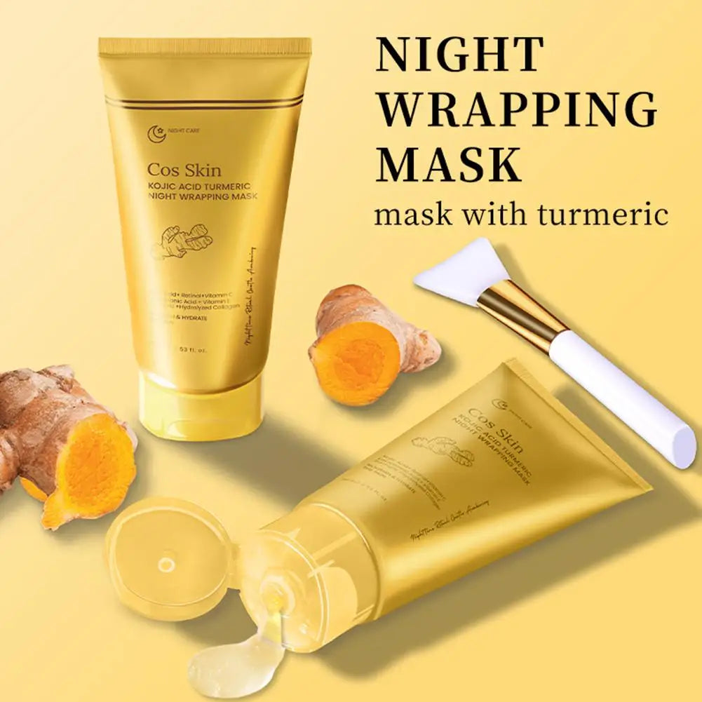 Kojic Acid Turmeric Overnight Wrapping Peel Off Mask Kit Nourish Hydrolyzed Collagen Glowing Skin Refresh Skin Firming Skincare - Curl and Collar