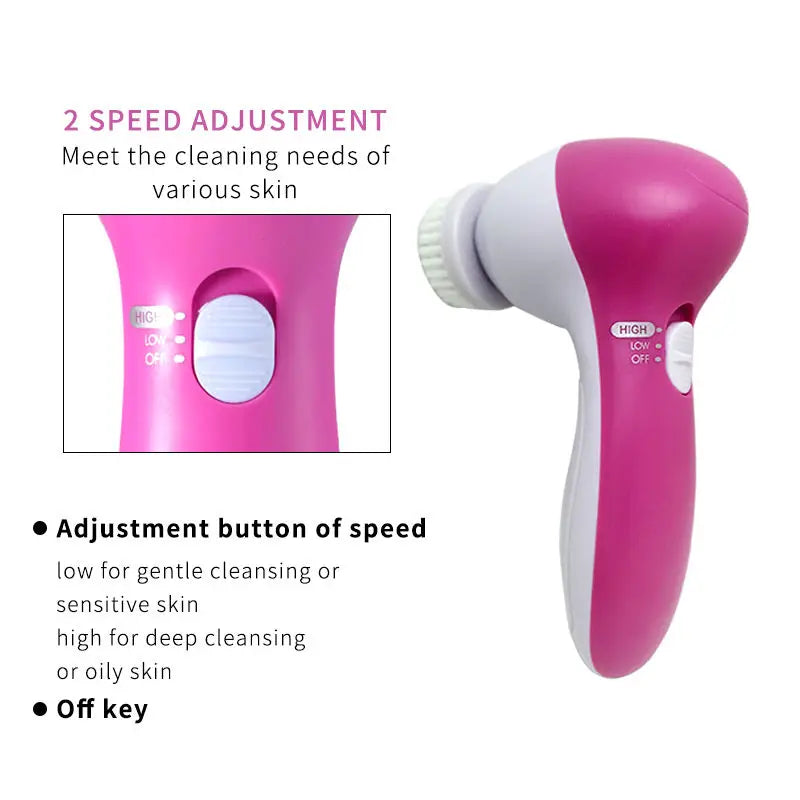 Electric Facial Cleaner 5 IN 1 Face Cleansing Brush Wash Machine Spa Skin Care Massager Blackhead Cleaning Facial Cleanser Tools - Curl and Collar