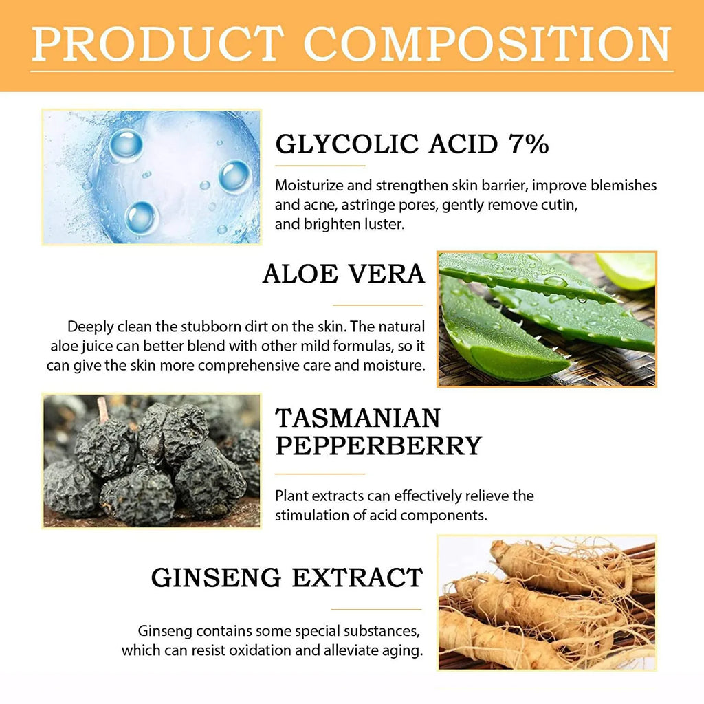 100ml Glycolic Acid 7% Toning Solution To Remove Acne and Moisturize Skin Rejuvenating Lotion - Curl and Collar