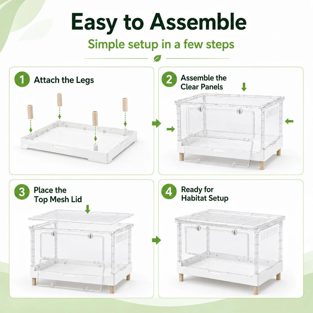 Foldable Acrylic Reptile Terrarium, Clear Ventilation Habitat Cage with Front Opening Door, Portable Collapsible Terrarium Box for Pets, Suitable for Frogs, Amphibians, Reptilians, Arachnids, Tortoises, Hamsters and Small Ani - Curl and Collar
