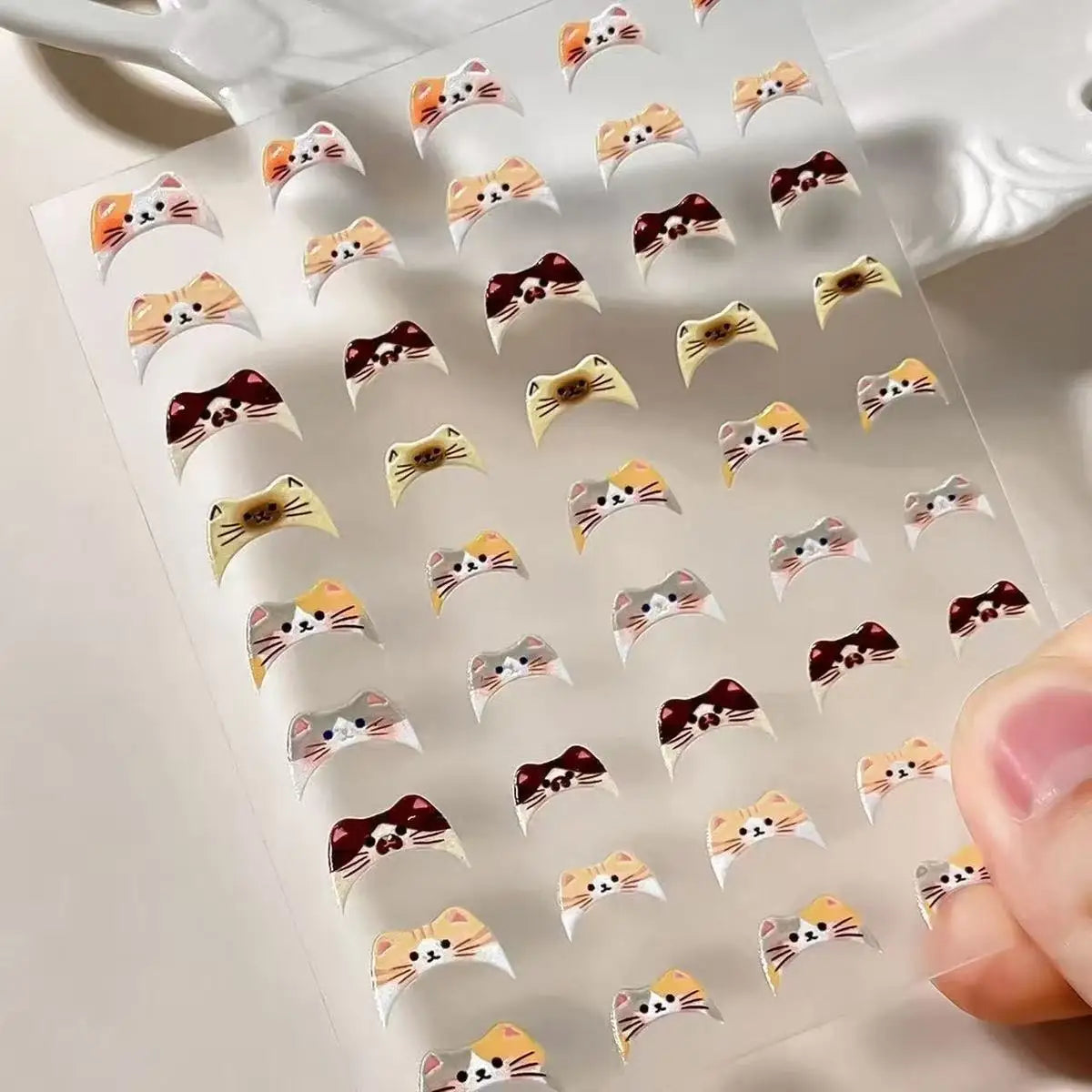1pc/3pcs INS Cute Cat Emoji Nail Stickers, Embossed 3D DIY French-Style Kitten Fingertip Decoration Decals