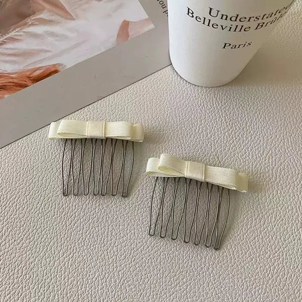 2pcs Korean Inserted Comb Bow Hair Comb Adornment Hair Clip Versatile Simple Anti-skid Curl Bangs Side Top Clip HairAccessoires