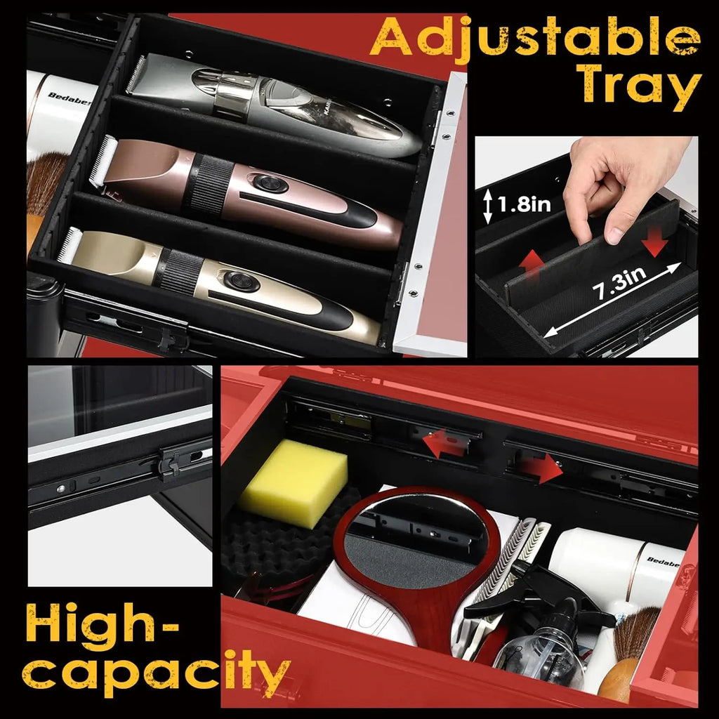 Barber Case 6 Clippers Sliding Tray Stylist Hairdressing Tool Box Clipper Trimmer Organizer Metal Storage Box Portable Suitcase - Curl and Collar
