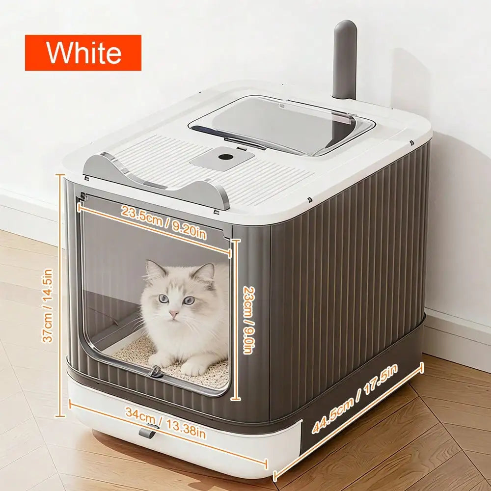 Extra Large Enclosed Cat Litter Box 4 In 1 Top Entry Front Pull Out Drawer Design Odor Control Activated Carbon Filter With Litter Scoop Splash Proof Spacious Kitty Toilet For Multiple Large Cats Up To 44 Lbs Easy Clean Moder - Curl and Collar