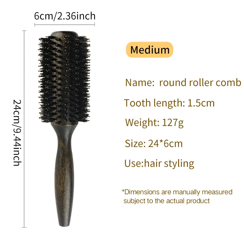 Professional Boar Bristle Round Hair Brush for Women and Men Hair Styling Comb Salon Hairdressing Hairdresser Wood Round Brush
