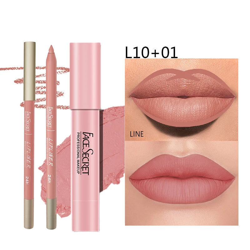 Matte Lipliner&Lipstick Set,Waterproof， Long Lasting Lip Makeup, Soft Matte Color Rendering,Women's Makeup Cosmetics - Curl and Collar