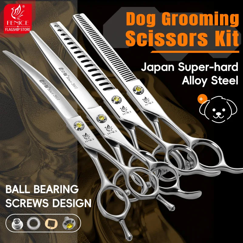 Fenice High-grade JP440C Alloy Steel 7.0/7.5 inch Pet Grooming Scissors Dog Hair Cutting Shears Tool for Pet Groomer Beautician - Curl and Collar