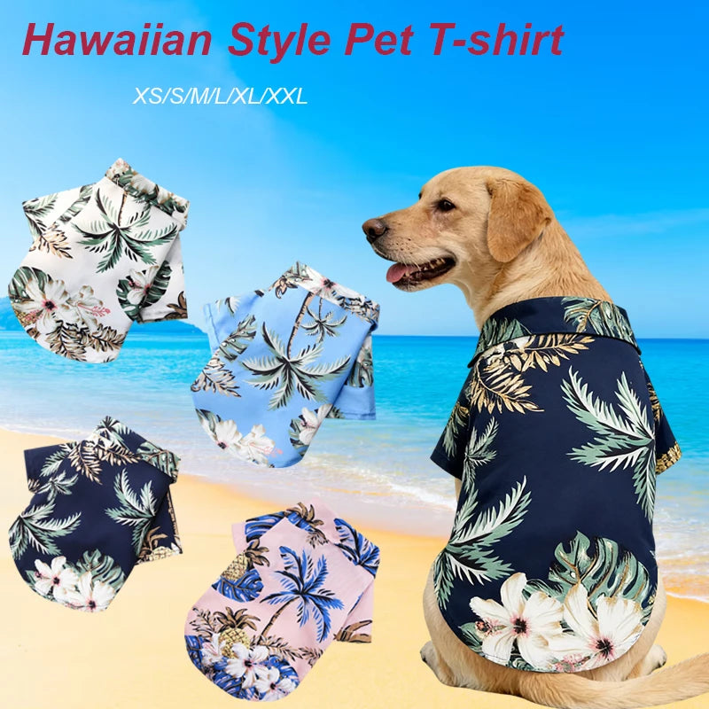 Hawaiian Style Pet Dog Clothe Summer SandBeach Dog Shirts for Small Medium Dogs Puppy Cat Clothing Ropa Perro Pug French Bulldog - Curl and Collar