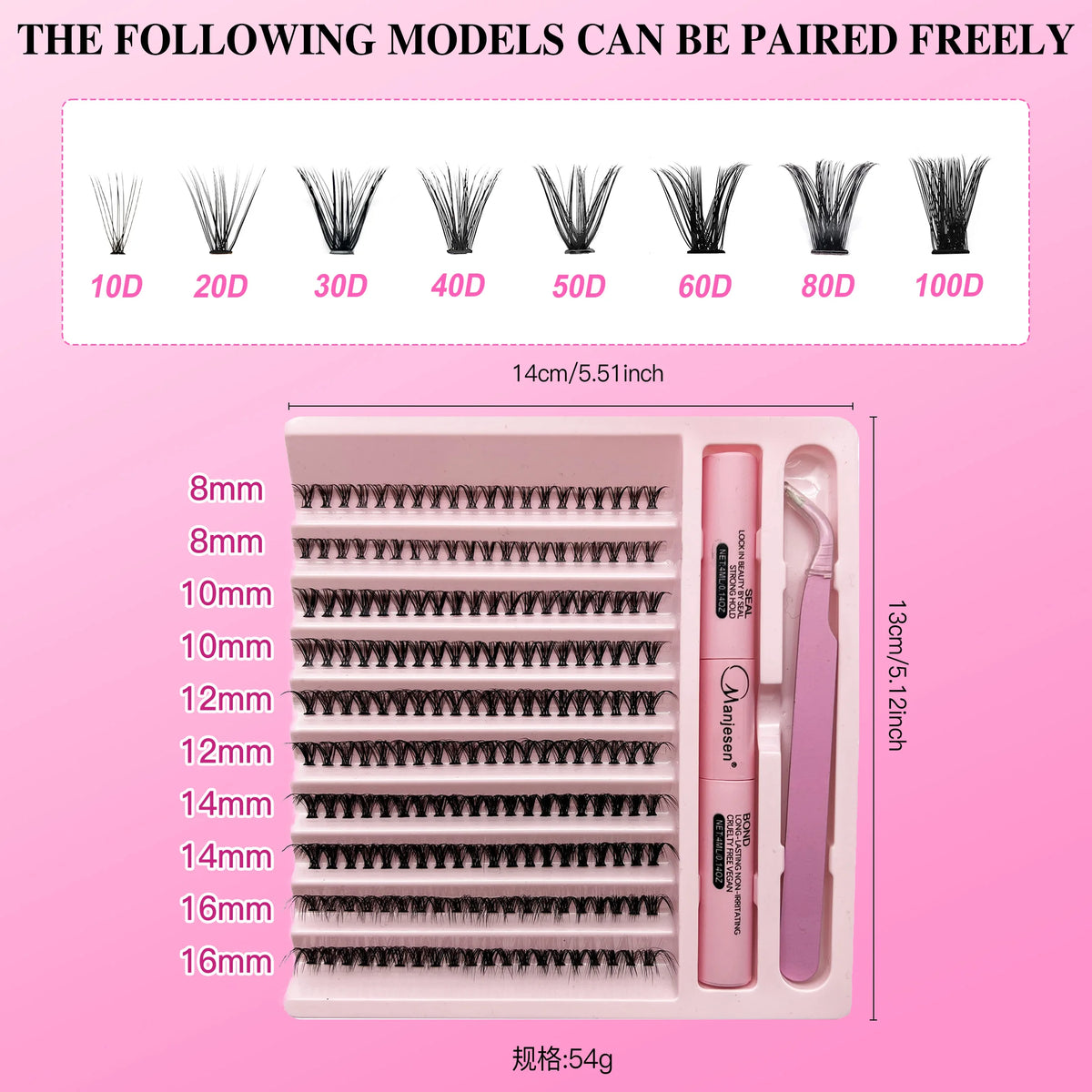 LASHVNNA Lash Clusters Kit With Waterproof Strong Hold DIY Lash Extension Kit Lash Bond And Seal And Eyelash Tweezers Makeup - Curl and Collar
