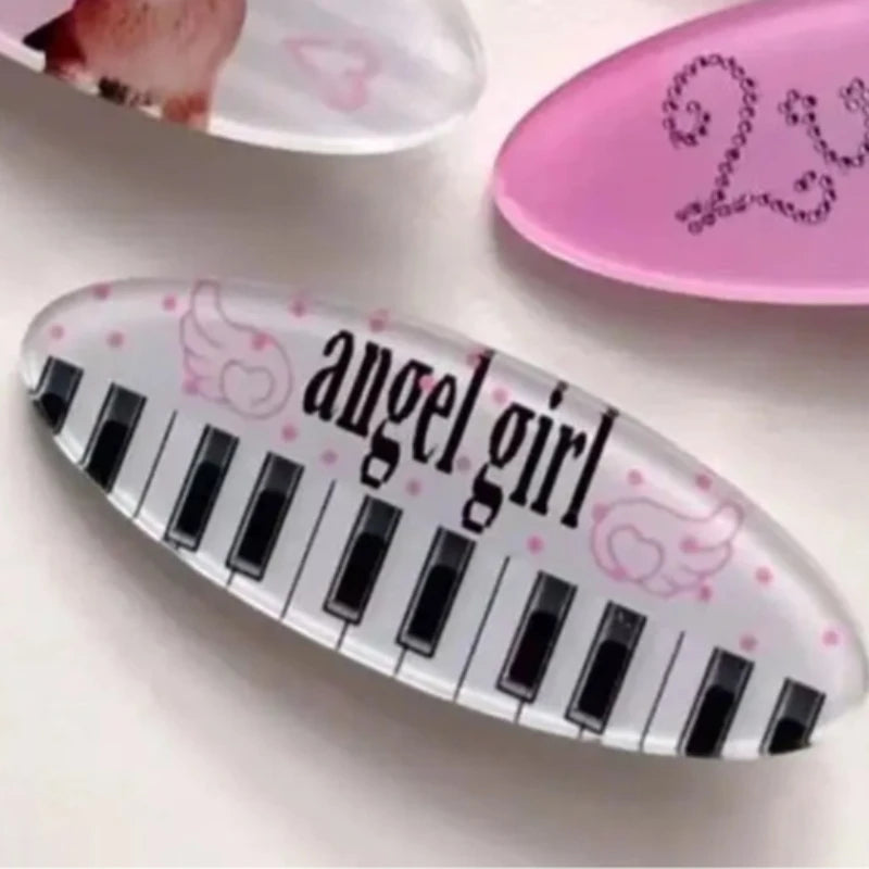 Y2K Rabbit Animal Hair Clip Set Cute Retro Style Oval Barrettes Bunny Music Doll & Piano Print Hairclips Jewelry - Curl and Collar
