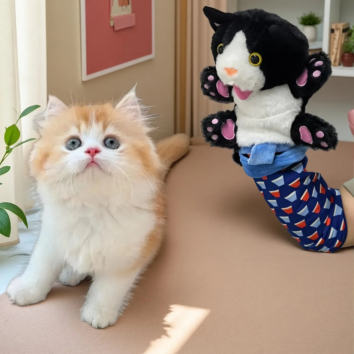 Interactive Cat Wrestling Puppet Toy with Poseable Limbs, Plush Stuffed Animal for Indoor Play ,Durable & Safe cat toys dog toy - Curl and Collar