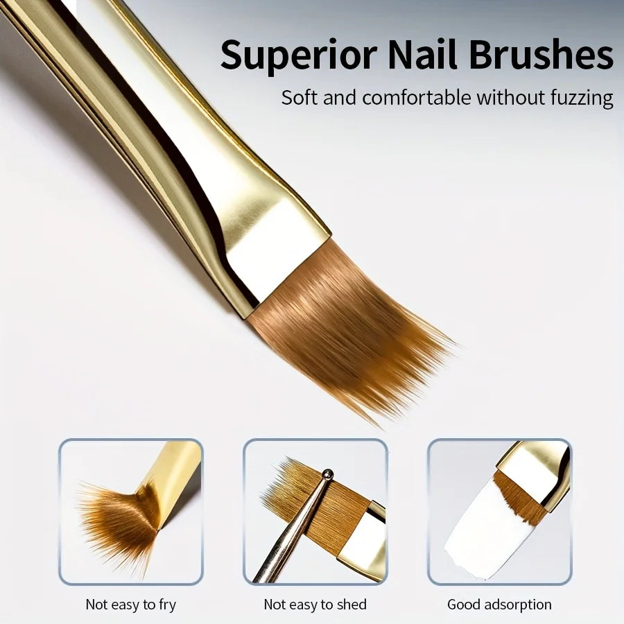 2pcs Wide Soft Bristle Nail Brush Gradient Design Acrylic Handle Gel Polish Applicator Nail Tools - Curl and Collar
